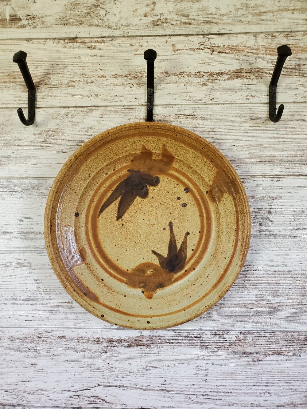 Vintage 12" Studio Pottery Stoneware Hanging Platter Hand Thrown Serving Plate